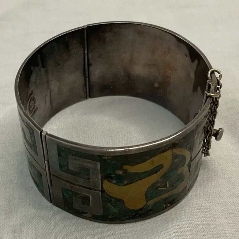 Los Castillo Metales Vintage Mexican Sterling Silver Inlaid Turquise Bracelet